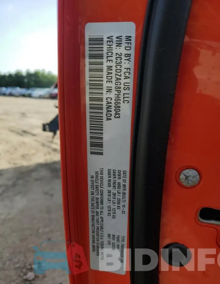 2C3CDZAG8PH668043 Photo# 12