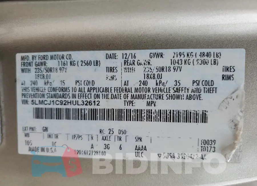 5LMCJ1C92HUL32612 Photo# 14