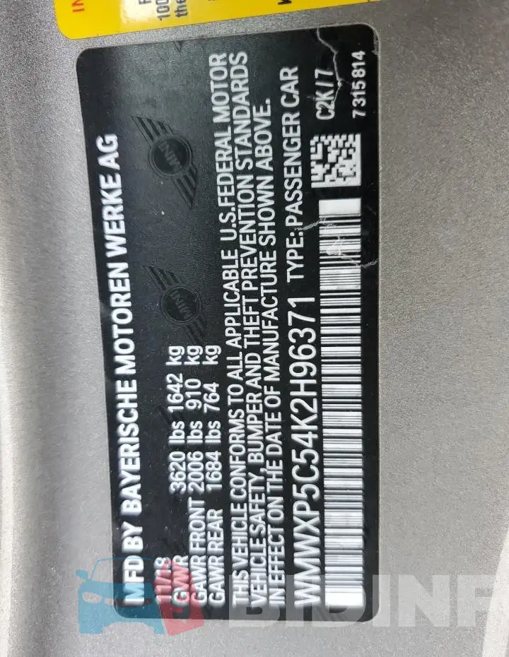 WMWXP5C54K2H96371 Photo# 13