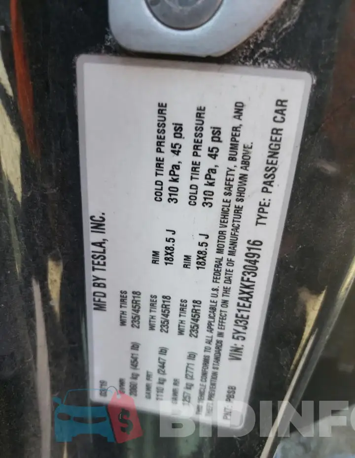 5YJ3E1EAXKF304916 Photo# 12