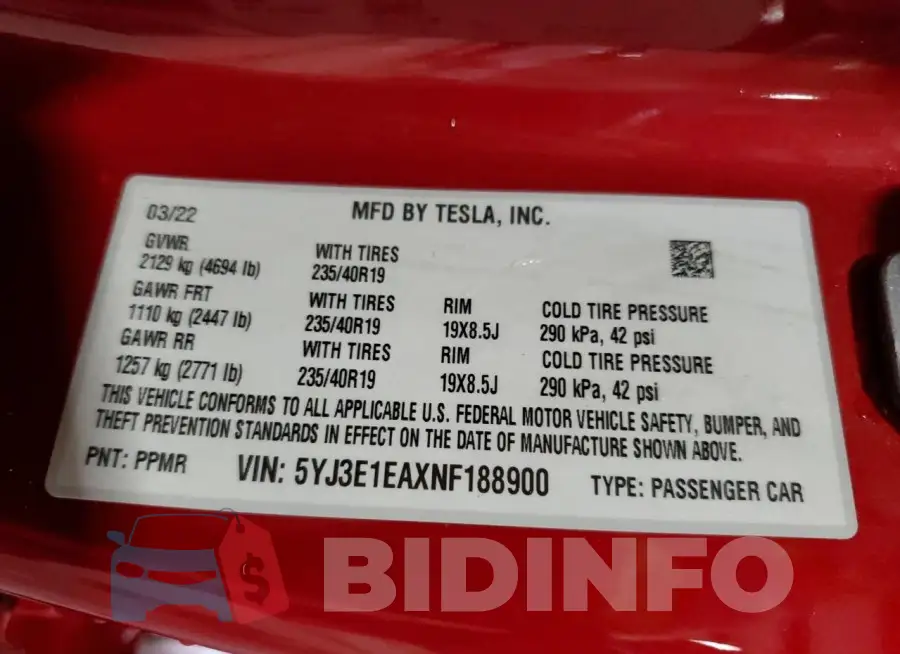 5YJ3E1EAXNF188900 Photo# 13