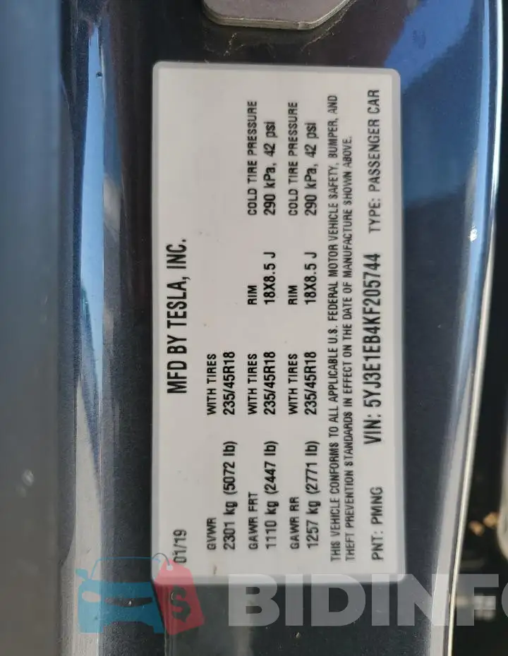 5YJ3E1EB4KF205744 Photo# 12