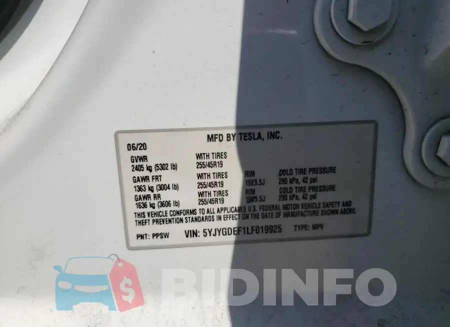 5YJYGDEF1LF019925 Photo# 13