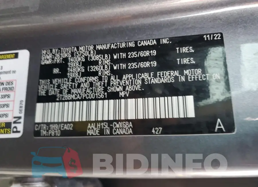 2T2BBMCA7PC001561 Photo# 14