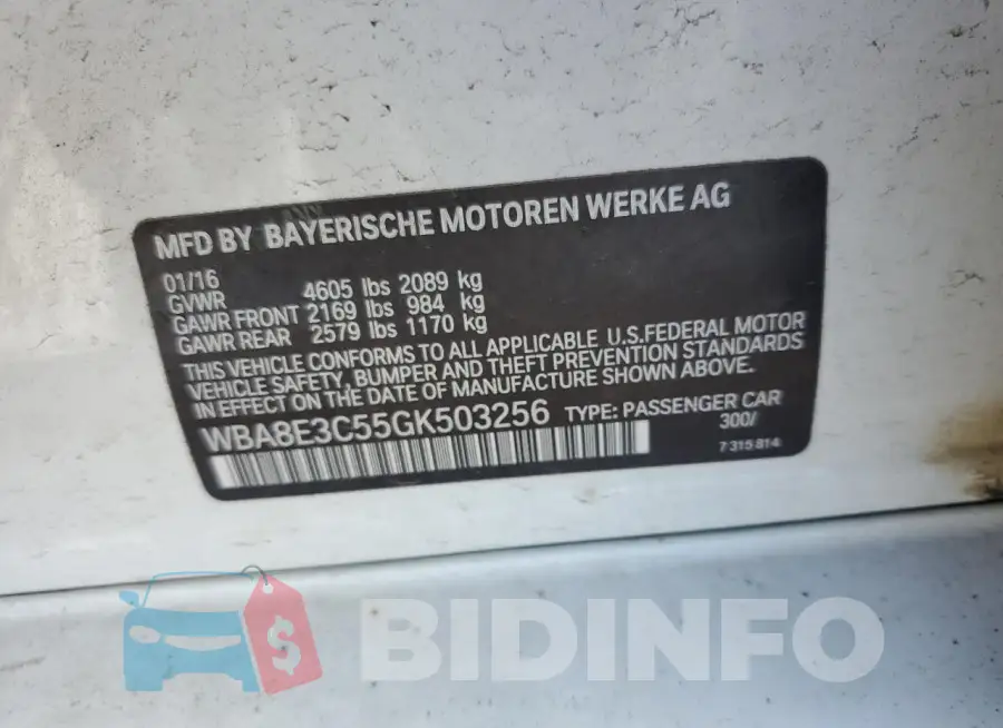 WBA8E3C55GK503256 Photo# 12
