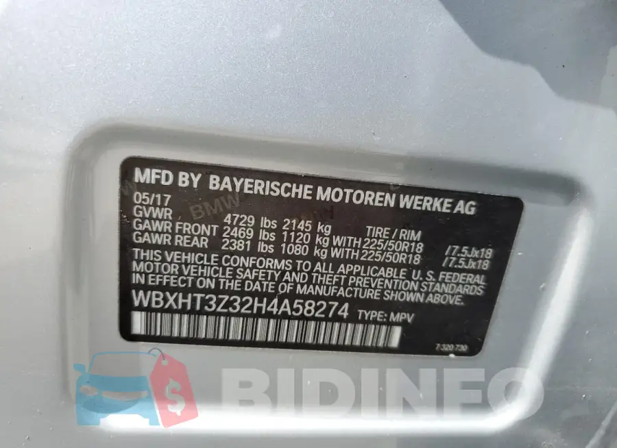 WBXHT3Z32H4A58274 Photo# 14