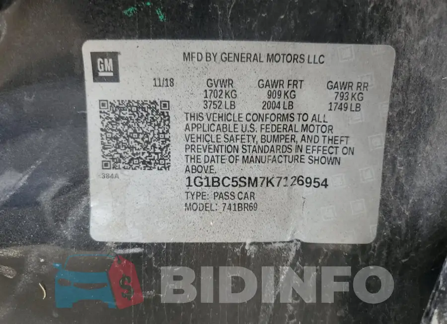 1G1BC5SM7K7126954 Photo# 12