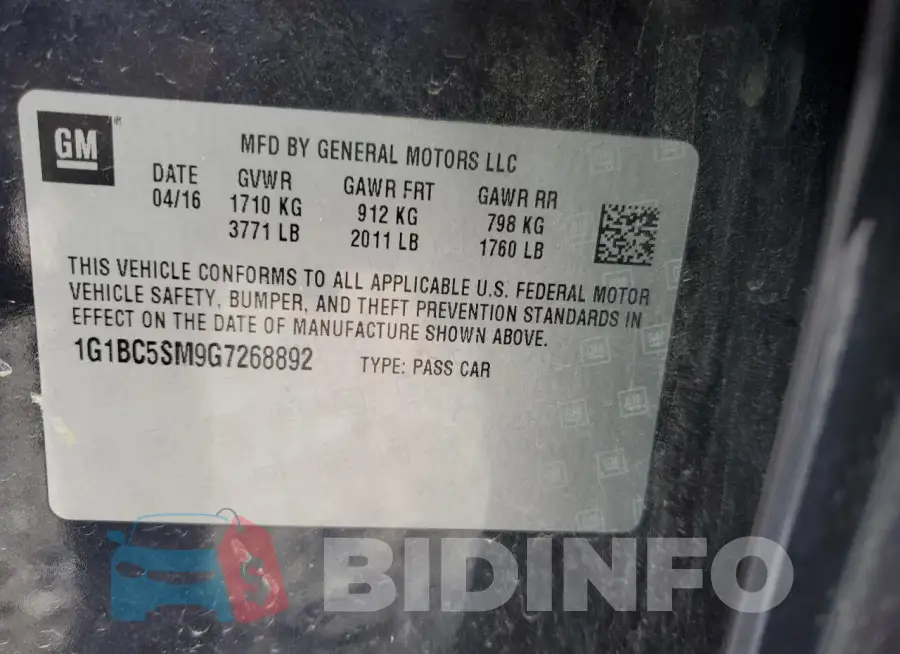 1G1BC5SM9G7268892 Photo# 12