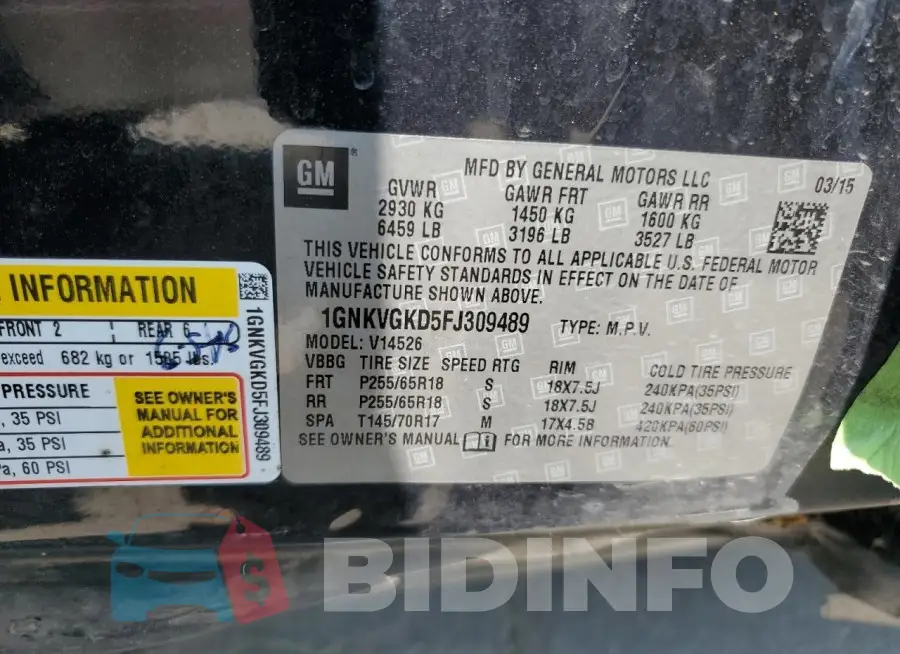 1GNKVGKD5FJ309489 Photo# 13