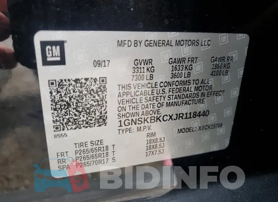 1GNSKBKCXJR118440 Photo# 14