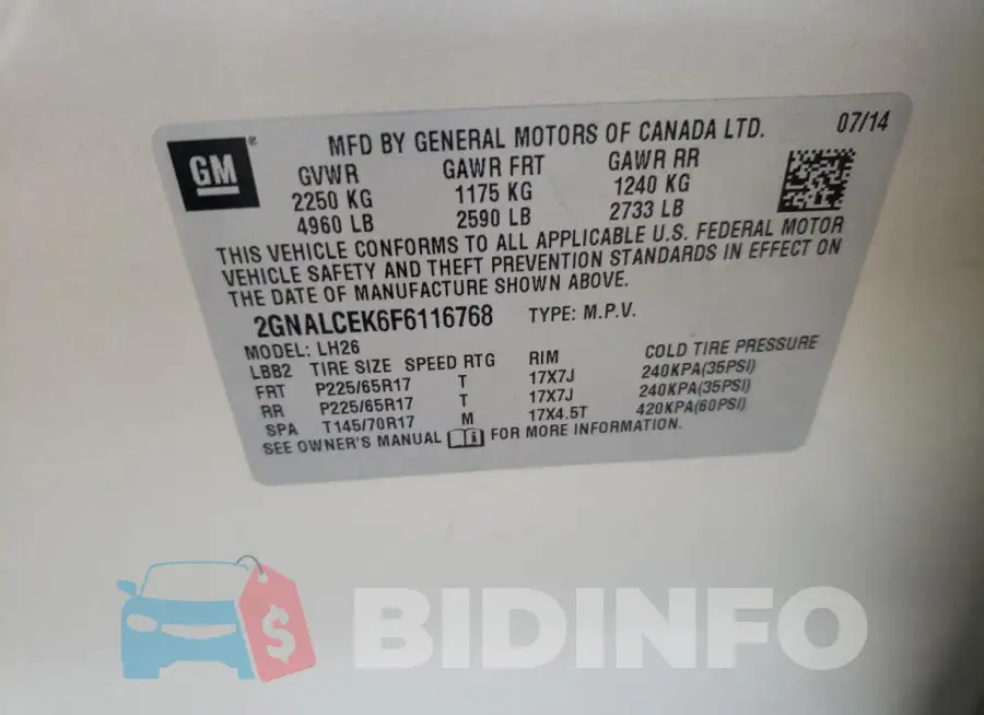 2GNALCEK6F6116768 Photo# 12