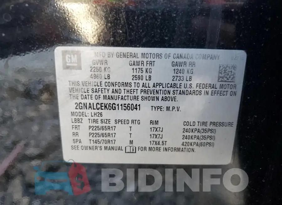 2GNALCEK6G1156041 Photo# 13