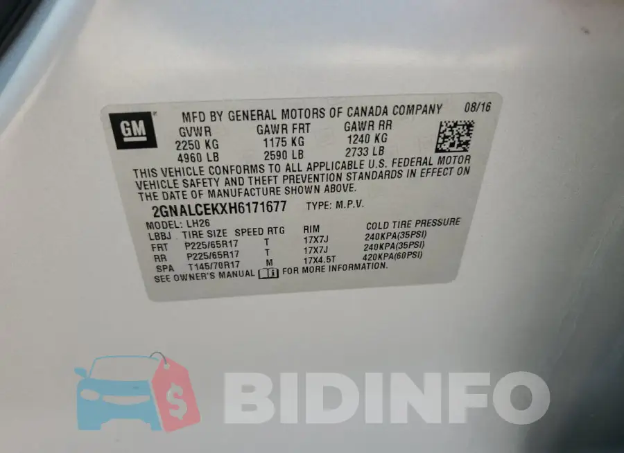 2GNALCEKXH6171677 Photo# 13