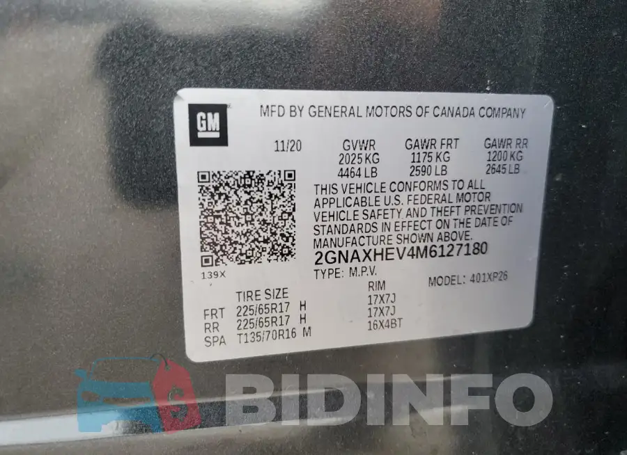 2GNAXHEV4M6127180 Photo# 13