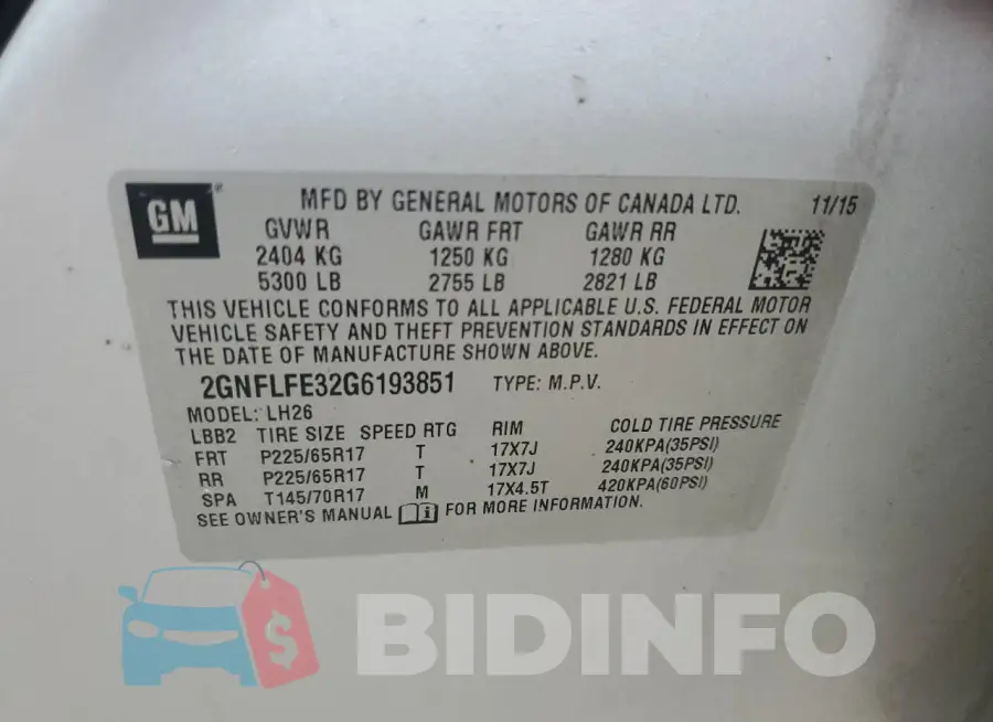 2GNFLFE32G6193851 Photo# 13