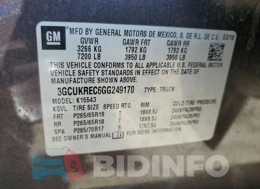 3GCUKREC6GG249170 Photo# 12