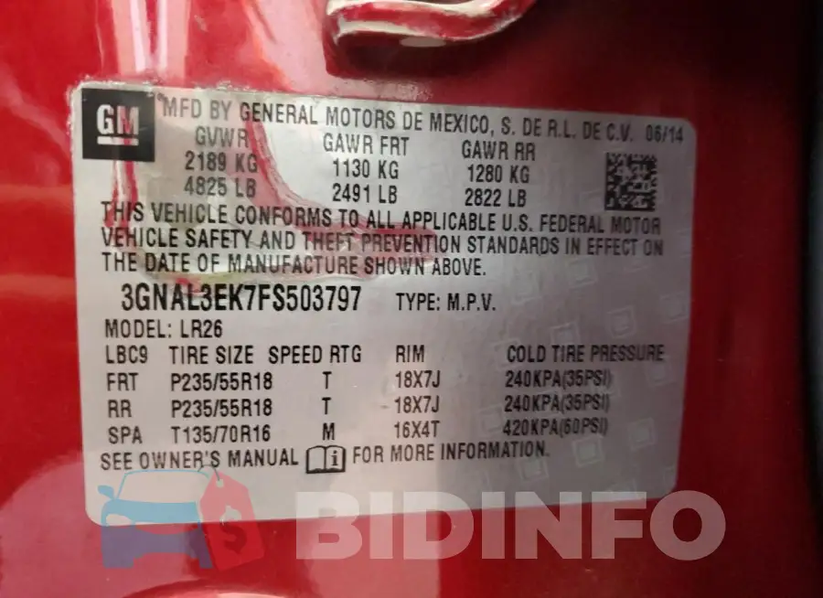 3GNAL3EK7FS503797 Photo# 13