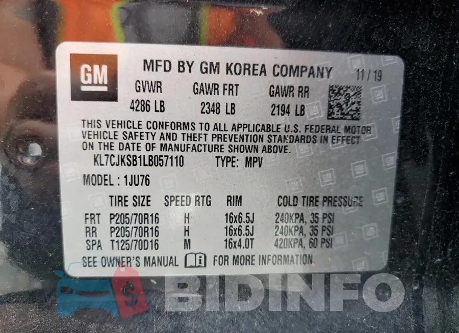 KL7CJKSB1LB057110 Photo# 14