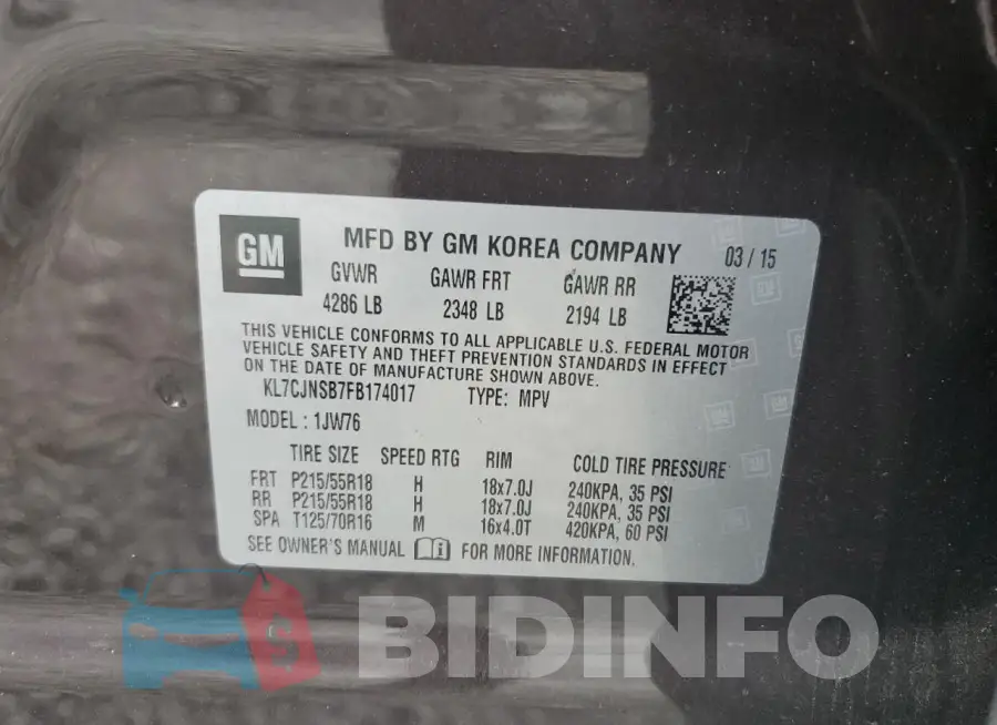 KL7CJNSB7FB174017 Photo# 13