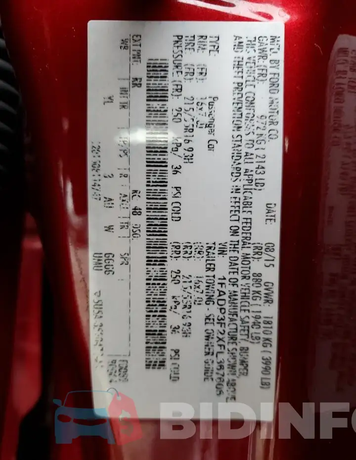1FADP3F2XFL367606 Photo# 13