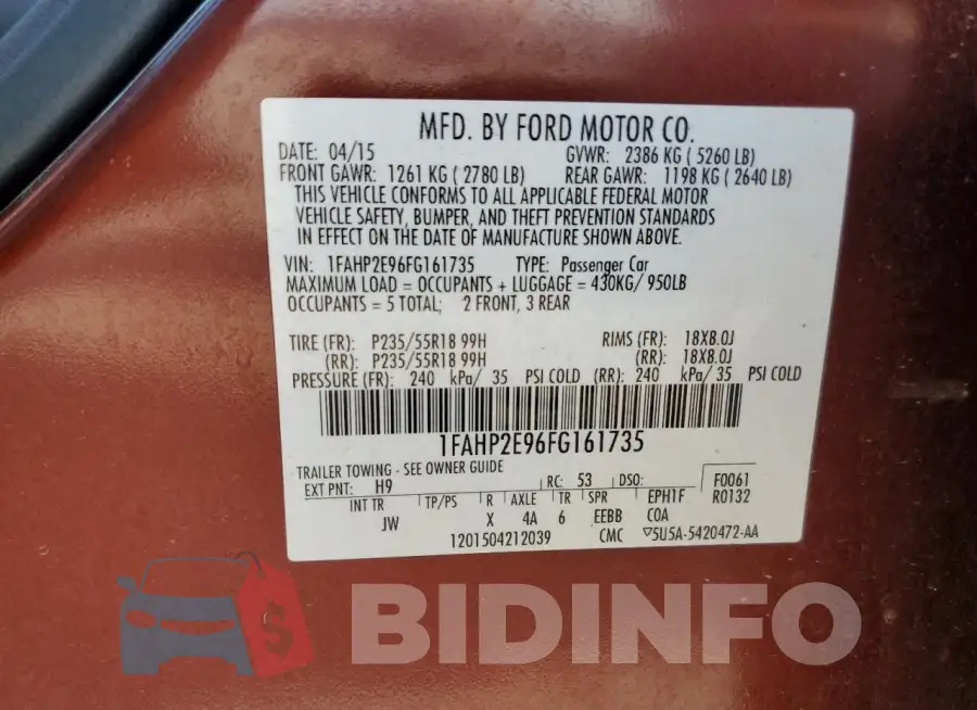 1FAHP2E96FG161735 Photo# 13