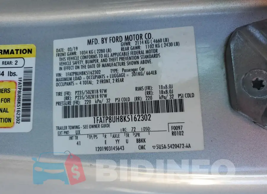 1FATP8UH8K5162302 Photo# 13