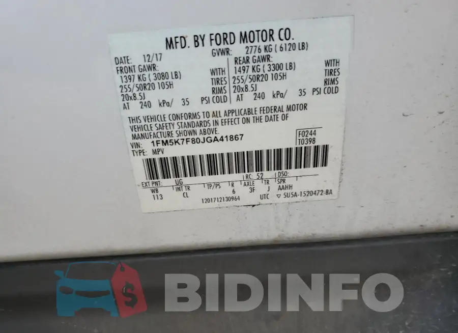 1FM5K7F80JGA41867 Photo# 14
