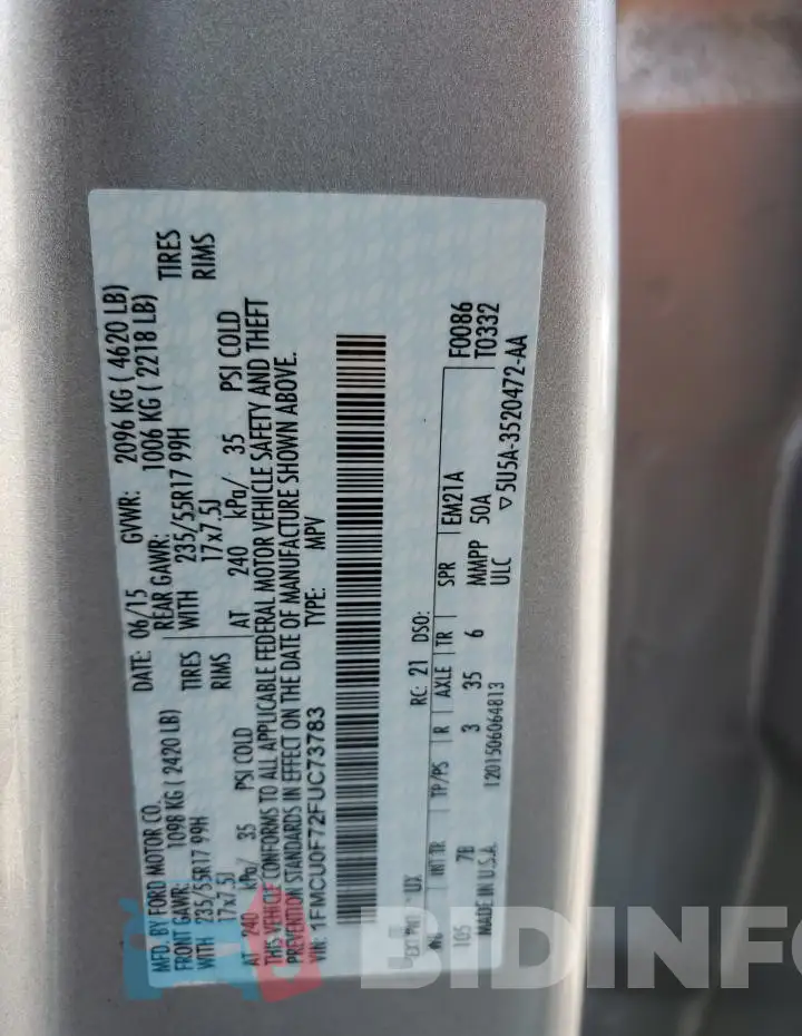 1FMCU0F72FUC73783 Photo# 13