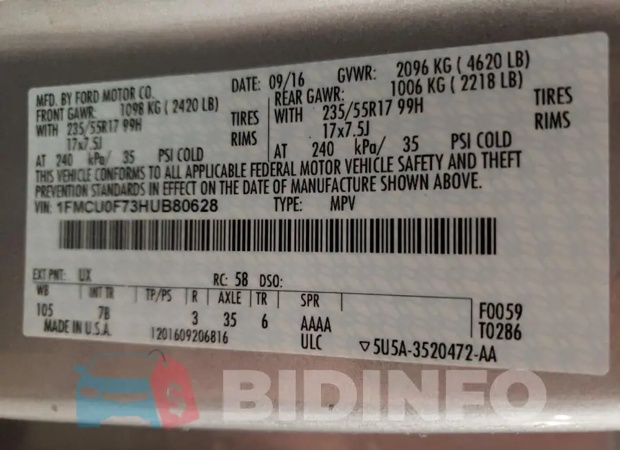 1FMCU0F73HUB80628 Photo# 13