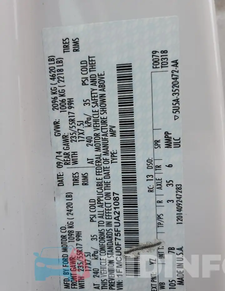 1FMCU0F75FUA21087 Photo# 13