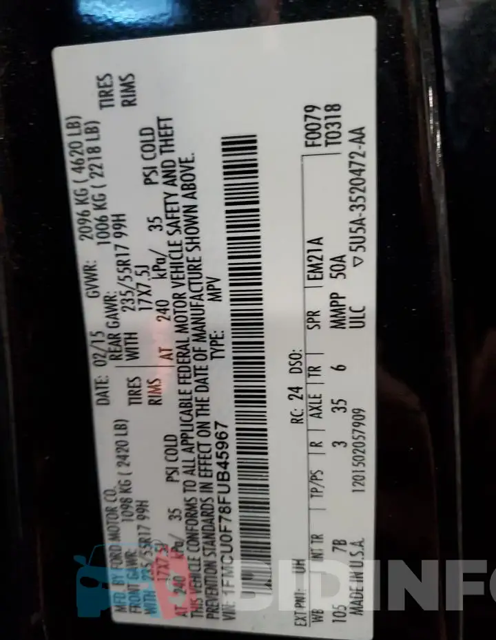 1FMCU0F78FUB45967 Photo# 13