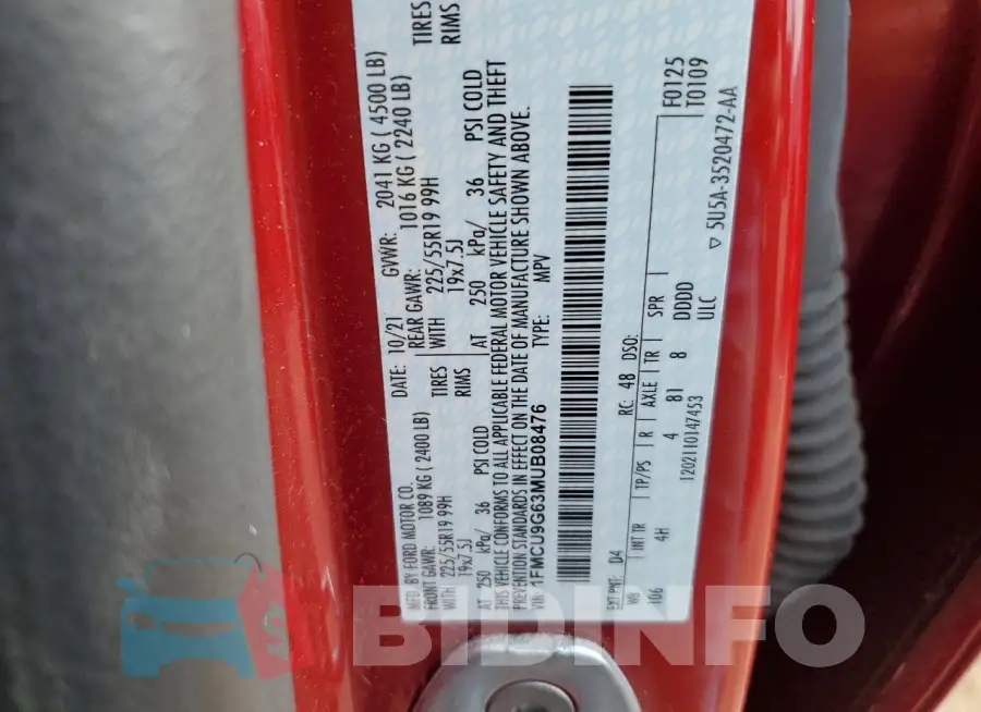 1FMCU9G63MUB08476 Photo# 13