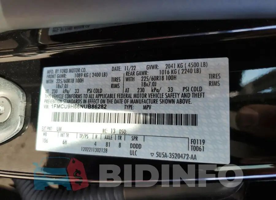 1FMCU9H66NUB86282 Photo# 13