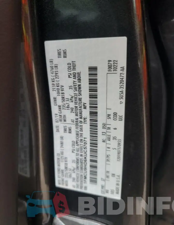 1FMCU9HD6KUC57071 Photo# 13