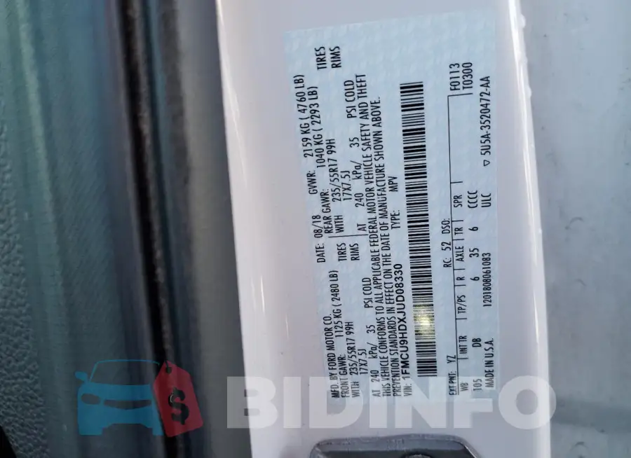 1FMCU9HDXJUD08330 Photo# 12
