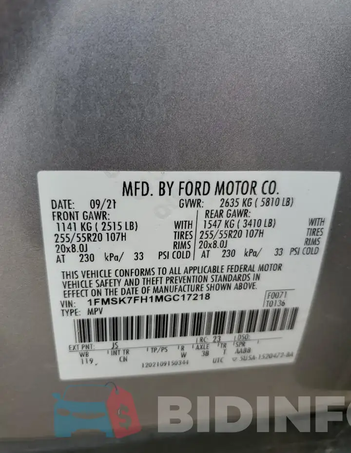 1FMSK7FH1MGC17218 Photo# 13
