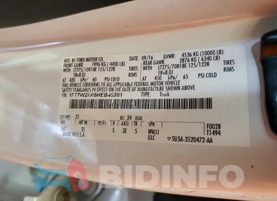 1FT7W2B68HEB45201 Photo# 13