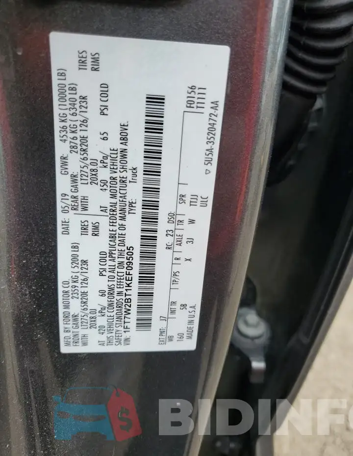 1FT7W2BT1KEF09505 Photo# 13