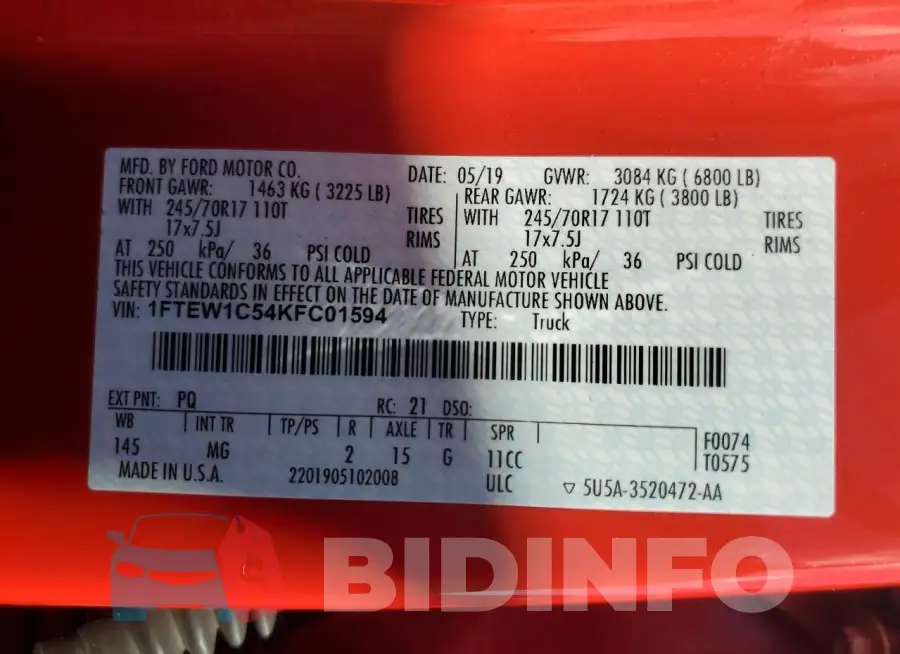 1FTEW1C54KFC01594 Photo# 13