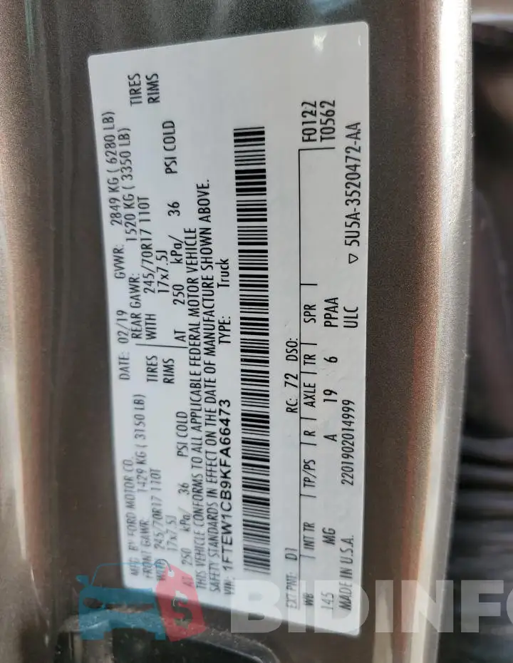 1FTEW1CB9KFA66473 Photo# 12