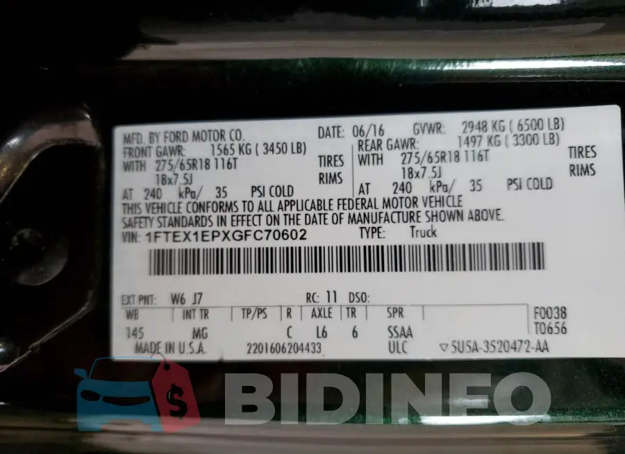 1FTEX1EPXGFC70602 Photo# 12