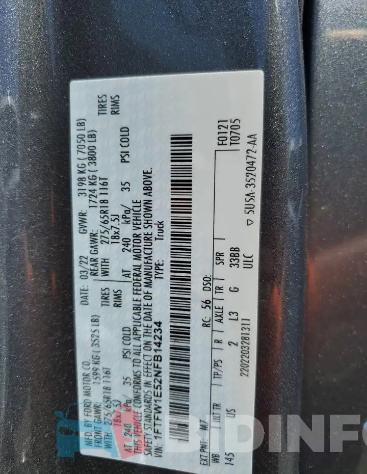 1FTFW1E52NFB14234 Photo# 12