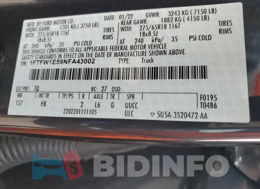 1FTFW1E59NFA43002 Photo# 12