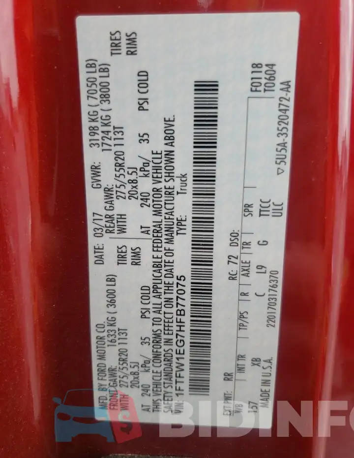 1FTFW1EG7HFB77075 Photo# 12