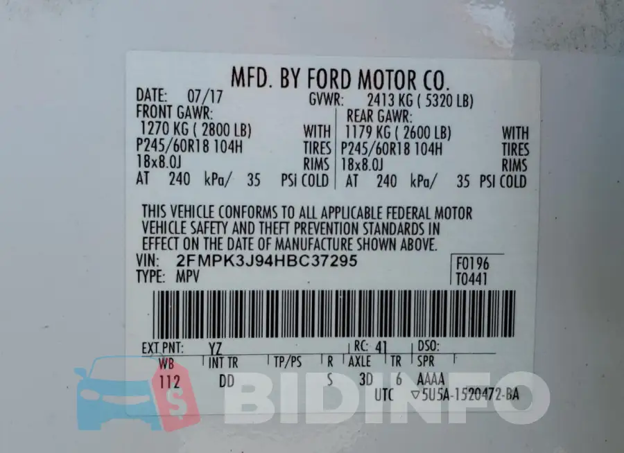2FMPK3J94HBC37295 Photo# 13