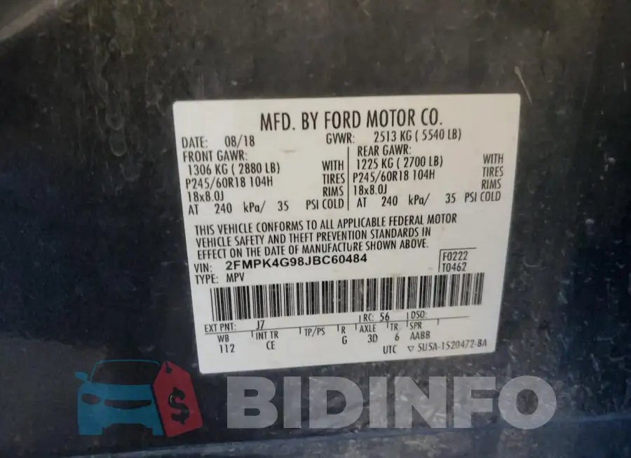 2FMPK4G98JBC60484 Photo# 13