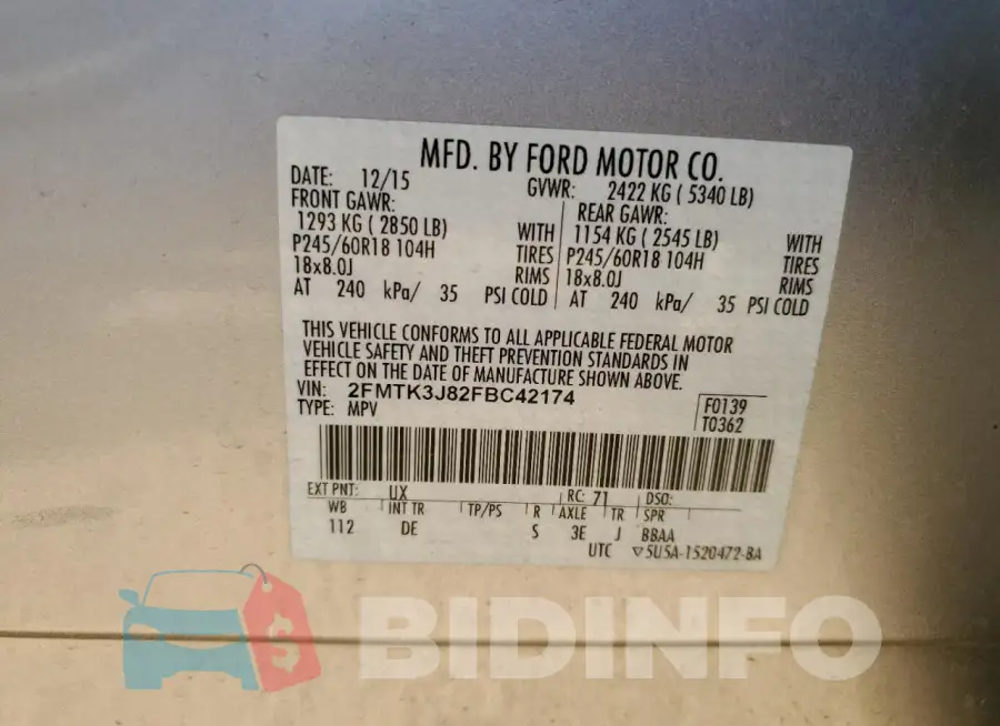2FMTK3J82FBC42174 Photo# 12