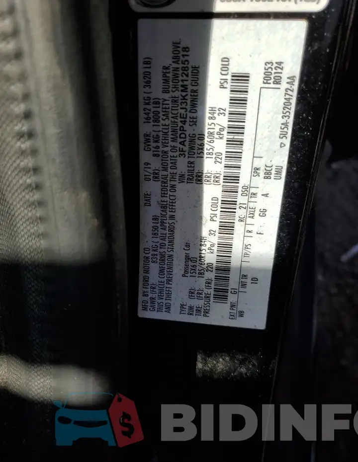 3FADP4EJ3KM128518 Photo# 13