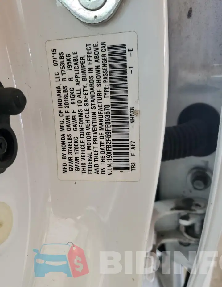 19XFB2F59FE093670 Photo# 12