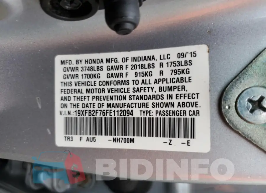 19XFB2F76FE112094 Photo# 13